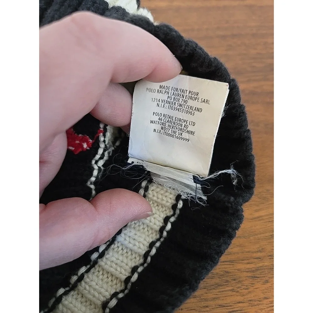 Polo Ralph Lauren Vintage Youth Blue Striped Beanie Knit Hat 4-7 Navy Red Pony